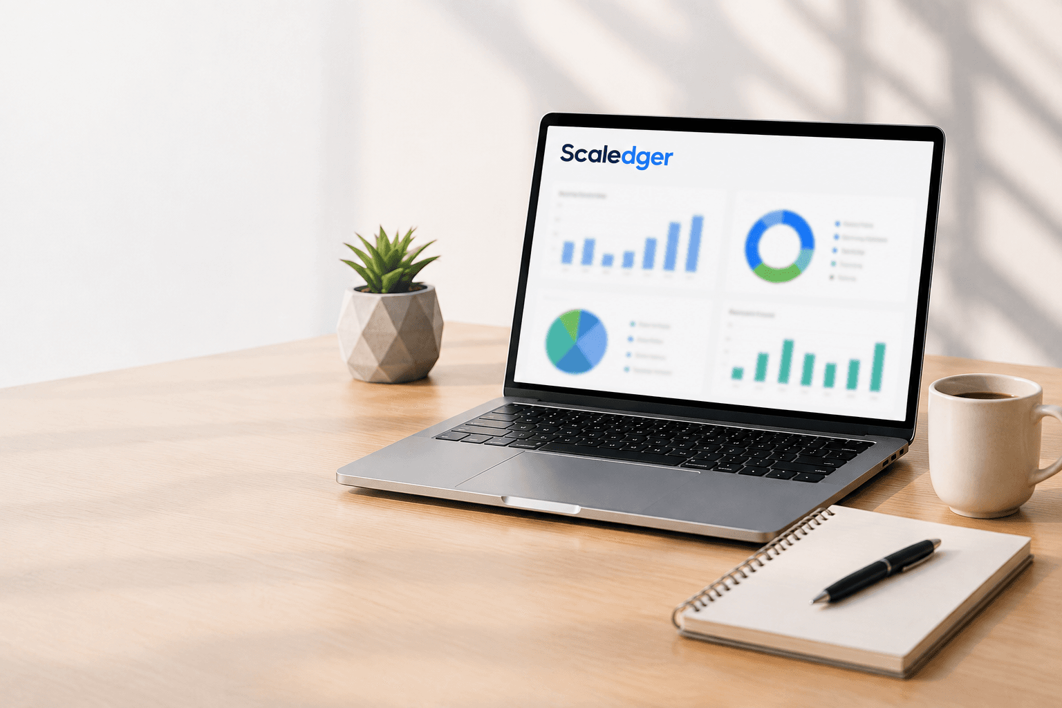 Laptop showing financial charts and bookkeeping reports